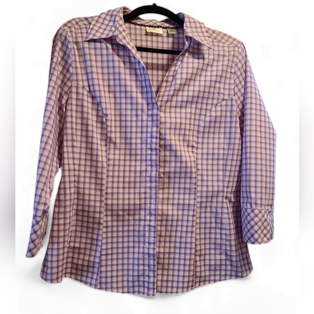 Lee button up 3/4 sleeve plaid top L